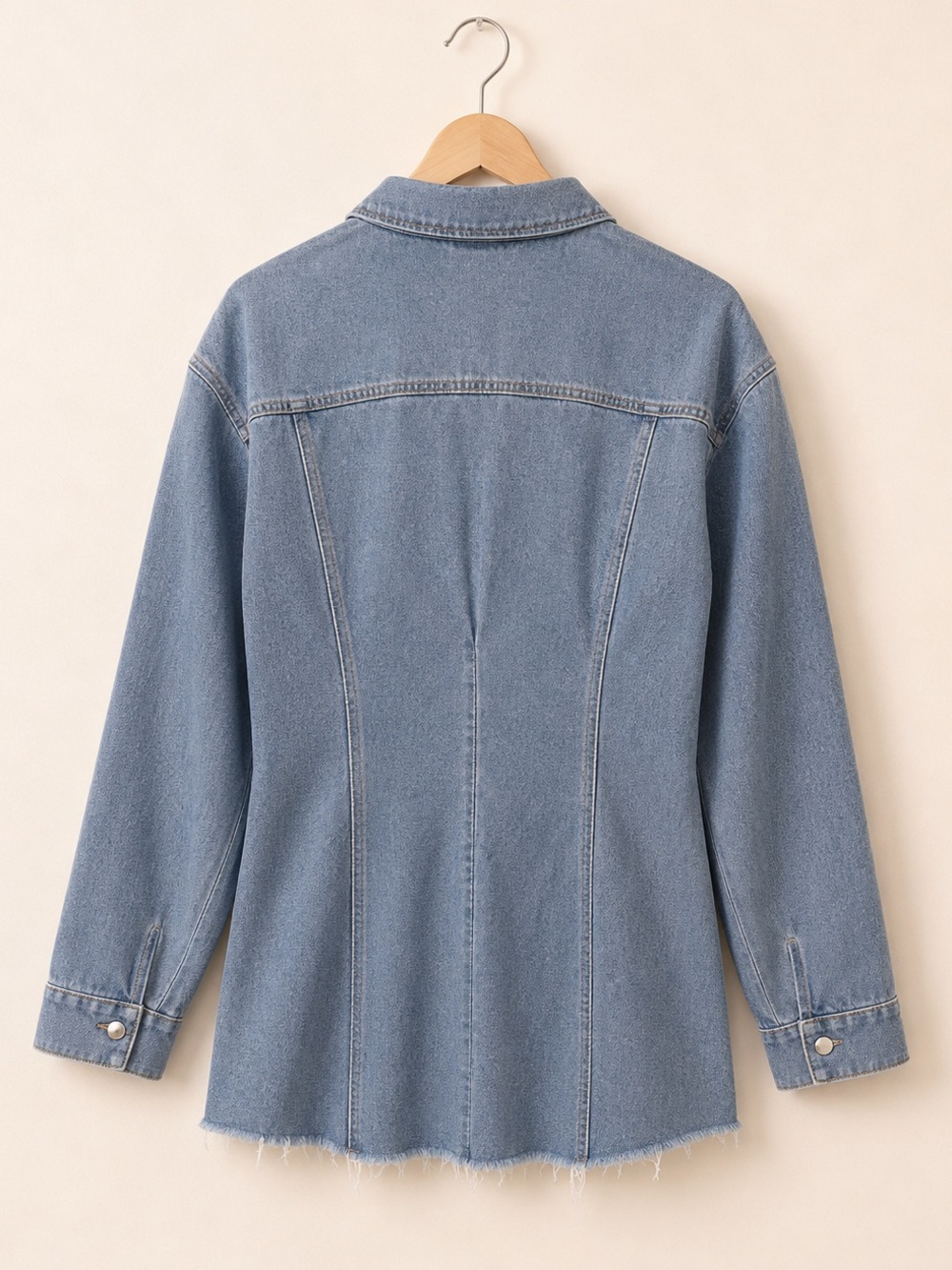 Love + Harmony Light Wash Denim Long Sleeve Button Down Denim Mini Shirt Dress - Picture 4 of 6